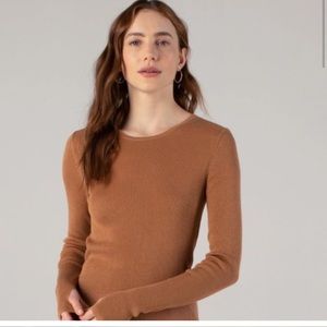 NAADAM Long Sleeve Silk & Cashmere Cropped Ribbed Top Tan color